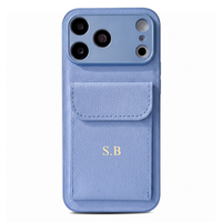 Light Blue Personalized Leather iPhone Case With Card Holder