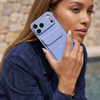 Light Blue Personalized Leather iPhone Case With Card Holder