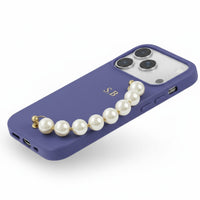Lavender Leather Magnetic iPhone Case with Pearl Strap