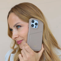 Beige Card Holder Leather iPhone Case - Snap Bands
