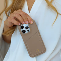 Beige Card Holder Leather iPhone Case - Snap Bands