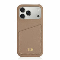 Beige Card Holder Leather iPhone Case - Snap Bands