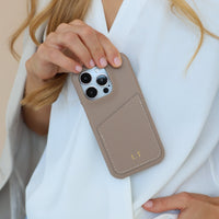 Beige Card Holder Leather iPhone Case - Snap Bands