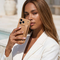 Beige Leather iPhone Case with Strap - Snap Bands
