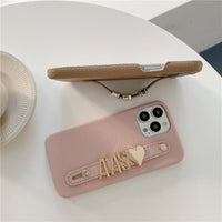 Beige Leather iPhone Case With Strap - #Snap Bands#