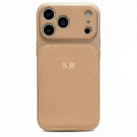 Beige Personalized iPhone Case With Leather - Snap Bands