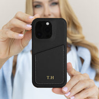 Black Card Holder Leather iPhone Case - Snap Bands
