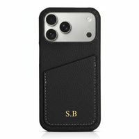 Black Card Holder Leather iPhone Case - Snap Bands