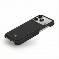 Black Card Holder Leather iPhone Case - Snap Bands