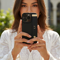 Black Leather iPhone Case with Strap - Snap Bands