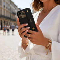 Black Leather iPhone Case with Strap - Snap Bands