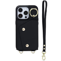 Black Leather iPhone Case With Two Straps - Snap Bands