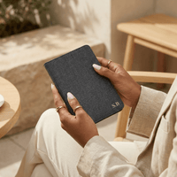 Black Leather Kindle Case with Hand Strap and Stand - Snap Bands