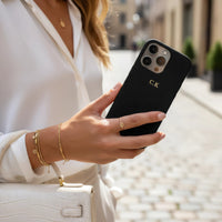 Black Pebble Leather iPhone Case - Snap Bands