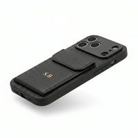 Black Personalized Leather iPhone Case With Card Holder - Snap Bands
