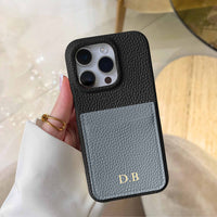 Black Personalized Leather iPhone Case with Card Holder - #Snap Bands#