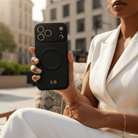 Black Personalized Magnetic Leather iPhone Case - Snap Bands