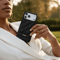 Black Stitched Leather iPhone Case - Snap Bands