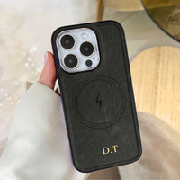 Black Wireless Charge Monogram Leather iPhone Case - #Snap Bands#