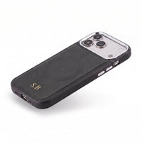 Black Wireless Charge Monogram Leather iPhone Case - #Snap Bands#