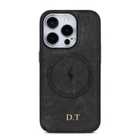 Black Wireless Charge Monogram Leather iPhone Case - #Snap Bands#