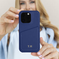 Blue Card Holder Leather iPhone Case - Snap Bands
