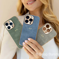 Blue Lambskin Leather Custom iPhone Case - Snap Bands