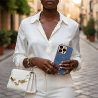 Blue Lambskin Leather Custom iPhone Case - Snap Bands