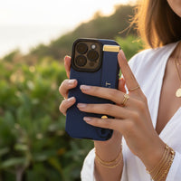 Blue Leather iPhone Case with Strap - Snap Bands