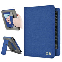Blue Leather Kindle Case with Hand Strap and Stand - Snap Bands