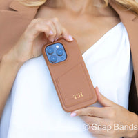 Brown Card Holder Leather iPhone Case - Snap Bands