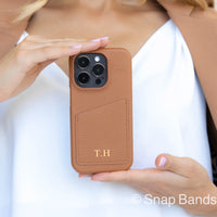 Brown Card Holder Leather iPhone Case - Snap Bands