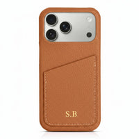 Brown Card Holder Leather iPhone Case - Snap Bands