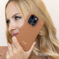 Brown Card Holder Leather iPhone Case - Snap Bands