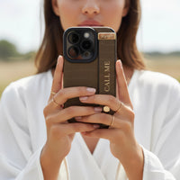 Brown Crocodile Texture Elegant iPhone Case with Metallic Accent - Snap Bands