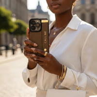 Brown Crocodile Texture Elegant iPhone Case with Metallic Accent - Snap Bands