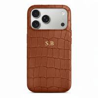 Brown Crocodile Texture Personalized Leather iPhone Case - Snap Bands