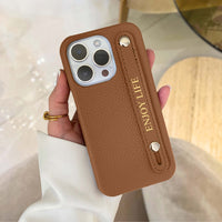 Brown Elegant Textured Leather iPhone Case with Metal Accents - #Snap Bands#