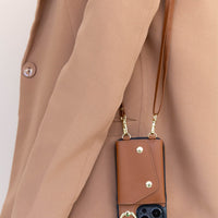 Brown Leather iPhone Case With Two Straps - Snap Bands