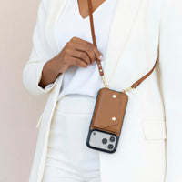 Brown Leather iPhone Case With Two Straps - Snap Bands