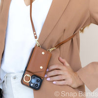 Brown Leather iPhone Case With Two Straps - Snap Bands