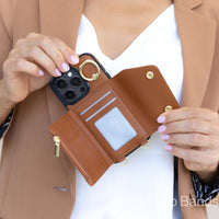 Brown Leather iPhone Case With Two Straps - Snap Bands