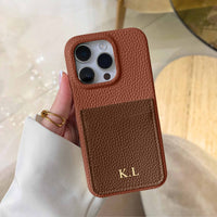 Brown Personalized Leather iPhone Case with Card Holder - #Snap Bands#