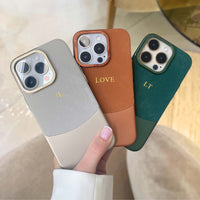 Brown Two - Tone Monogrammed Leather iPhone Case - #Snap Bands#