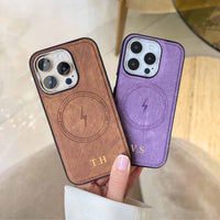 Brown Wireless Charge Monogram Leather iPhone Case - #Snap Bands#