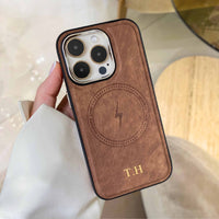 Brown Wireless Charge Monogram Leather iPhone Case - #Snap Bands#