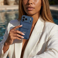 Blue Personalized Leather iPhone Case With Card Holder