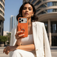 Orange Heart Ring Leather iPhone Case