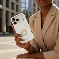 White Heart Ring Leather iPhone Case