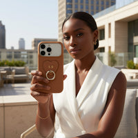 Brown Heart Ring Leather iPhone Case